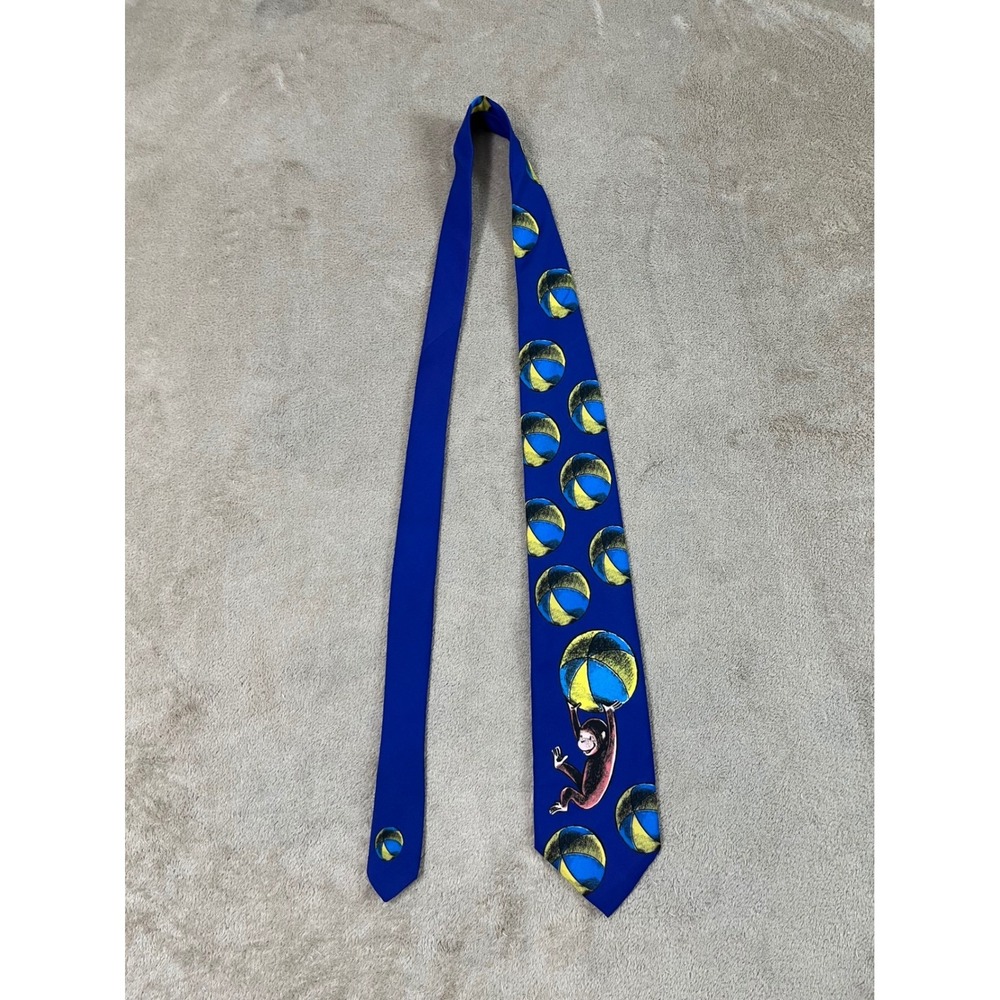 Vintage Ralph Marlin Curious George Beach Balls Blue Silk Feel Mens Tie 1996 EUC